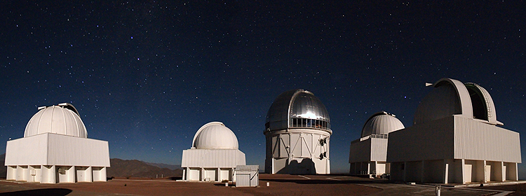 Enlarged view: The Blanco telescope in Chile as seen at nighttime. Credit: T. Abbott and NOAO/AURA/NSF